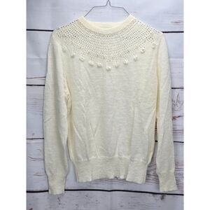 Vintage Coquette‎ Dean's of Scotland LG Cream Pearl Flower Sweater Acrylic EUC